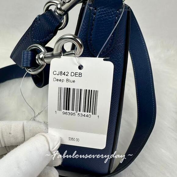 Coach 3 Straps Hobo Crossbody Bag In Crossgrain leather/Deep Blue CJ842 NWT - Picture 5 of 10